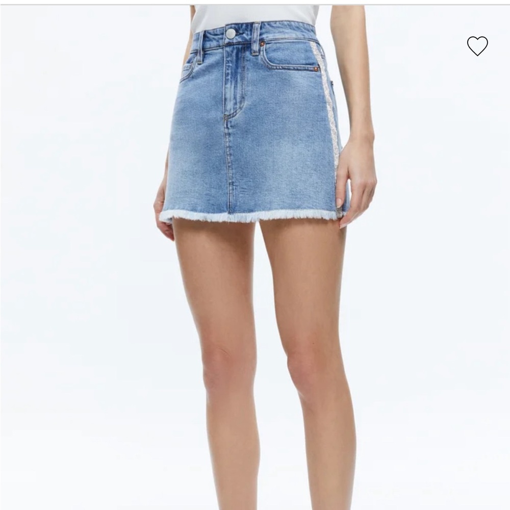 Alice + Olivia denim mini skirt with rhinestone stone trim. Size 32